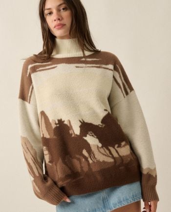 western landscape mock sweater