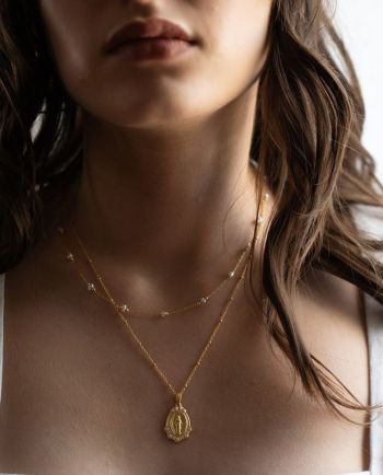 pearl mary medallion necklace