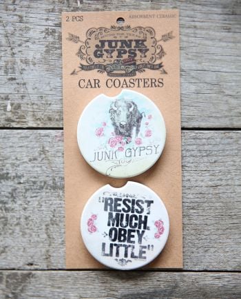 Buffalo Roses/Resist Much, Obey Little Car Coaster Set
