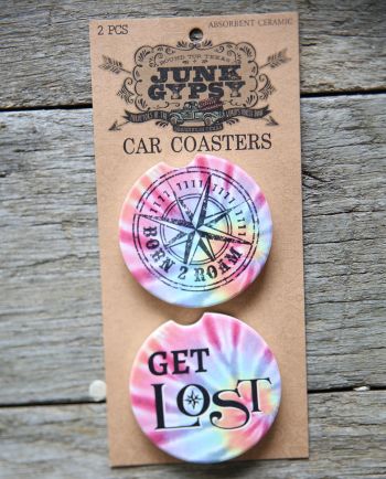 Born 2 Roam/Get Lost Car Coaster Set