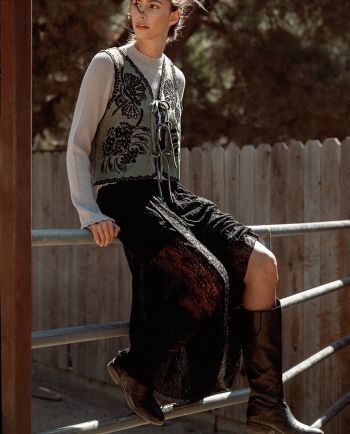 knitted lace godet maxi skirt
