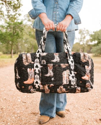 the cowgirl club - black boots duffle bag