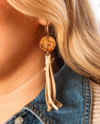 gold dipped coin tassel earring