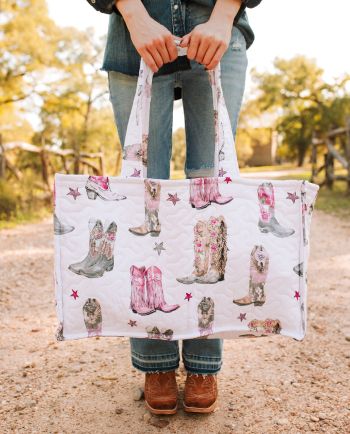 the cowgirl club - pink boot tote bag