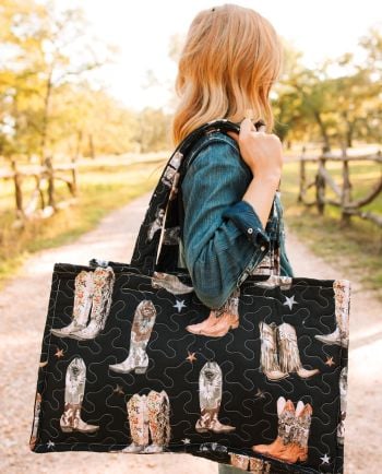 the cowgirl club - black boot tote bag