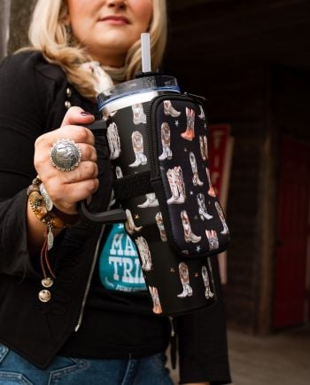 cowgirl club black boots tumbler zipper pouch