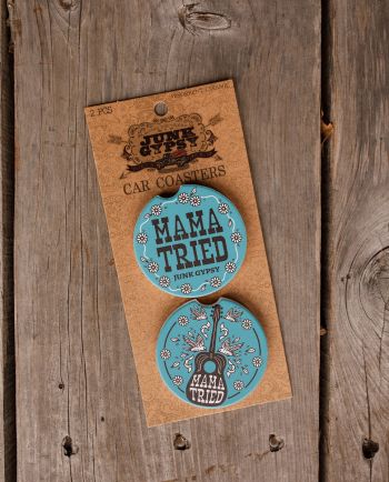 mama tried turquoise car coaster set