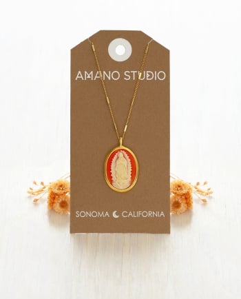 virgin of guadalupe cameo coral necklace