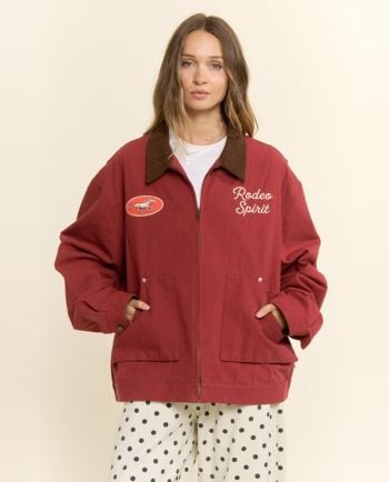 burgundy first rodeo barn coat