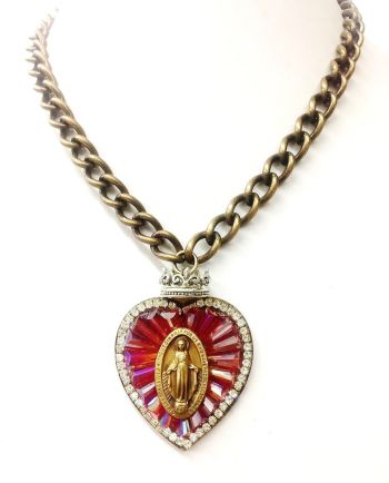 red crystal madonna necklace