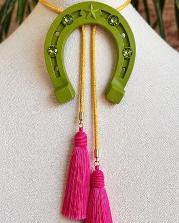 Rahya Lucky Horseshoe Bolo Olive Green with Golden Yellow & Fuchsia