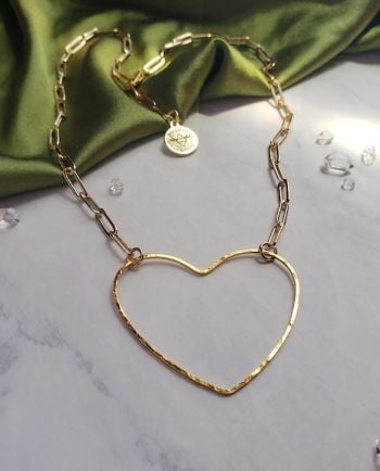 big gold heart paperclip chain necklace