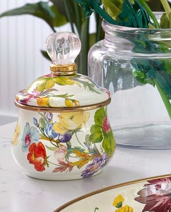 MacKenzie-Childs White Flower Lidded Sugar Bowl