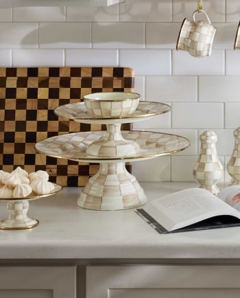 MacKenzie-Childs Mocha Check Pedestal Platter
