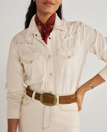 tecovas natural star denim pearl snap