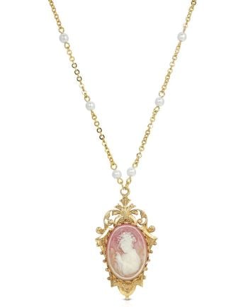 floral hat pink cameo necklace