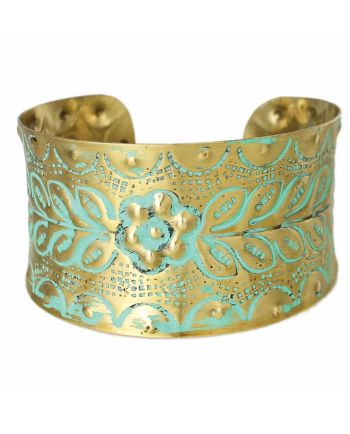 gold patina flower cuff