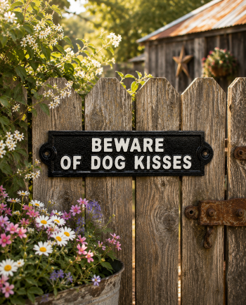 beware of dog kisses sign