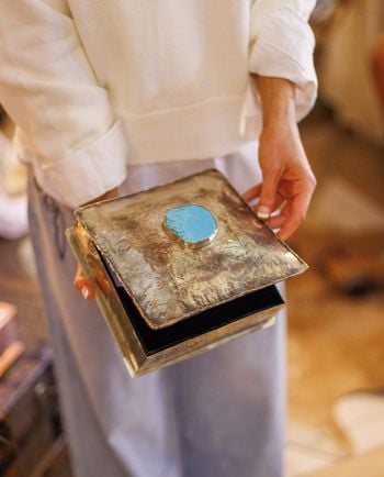 j. alexander 8x8 hammered silver turquoise box