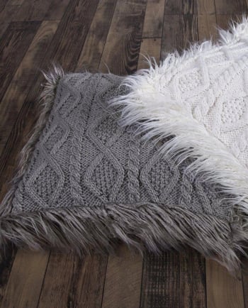 NORDIC CABLE KNIT & MONGOLIAN FUR THROW PILLOW