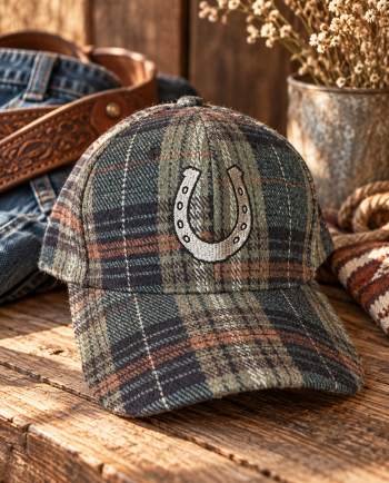 rodeo quincy plaid horseshoe cap