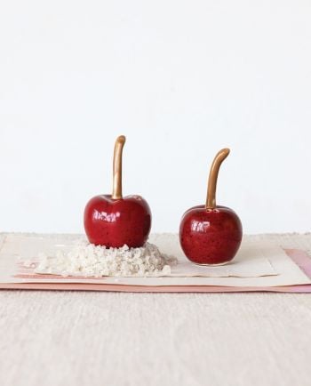 Stoneware Cherry Shaped Salt & Pepper Shakers