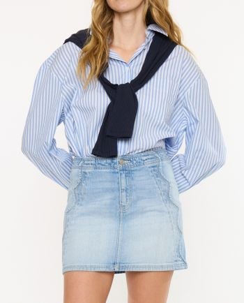 kancan mid rise scalloped denim skirt