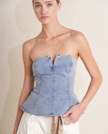 v cut denim strapless top