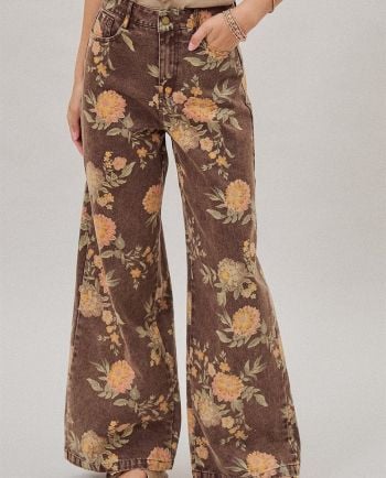 vintage botanical wide denim pants