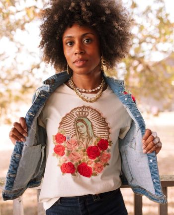 lady of guadalupe embroidered roses tee