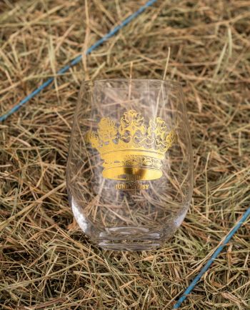gold jg crown stemless wine glass