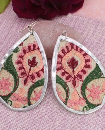 vintage floral pink embroidered earring