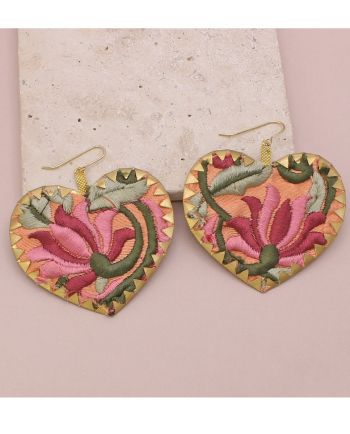 pink heart embroidered earring