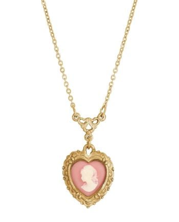 pink heart cameo pendant necklace