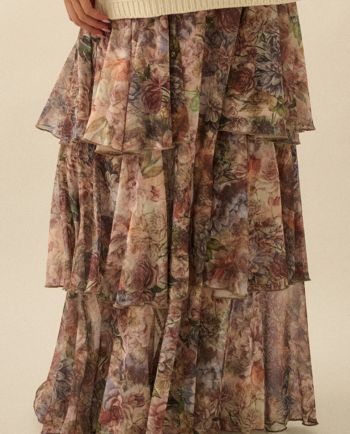 sandy floral mesh tiered skirt