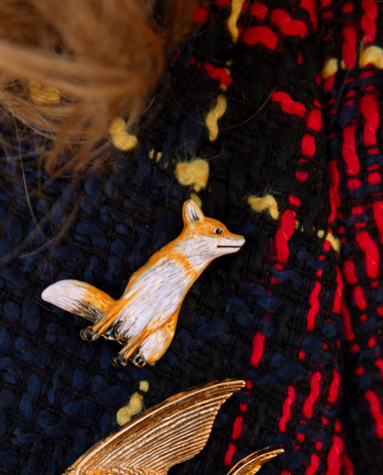 enamel fox brooch