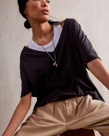 free people nina tee v - black