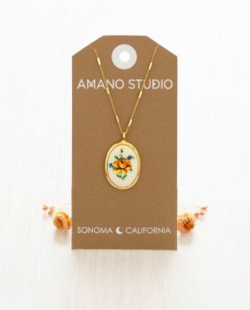 needlepoint flower cameo necklace