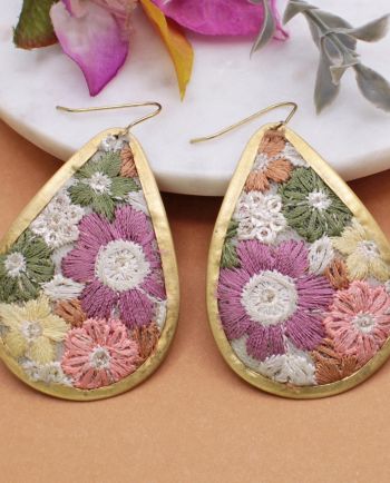 olive/pink floral embroidered earring