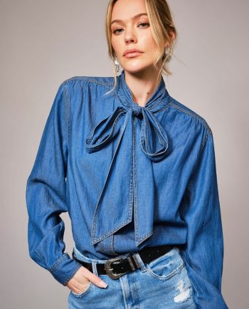 long horizons tie neck blouse