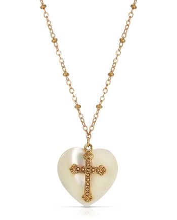 Mother of Pearl Heart & Cross Pendant Necklace