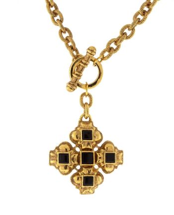 Black Onyx Cross Pendant Toggle Necklace