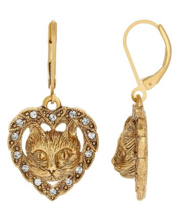 crystal cat lever back earring