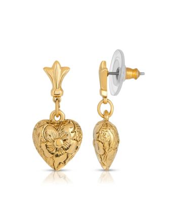 gold etched flower heart earring