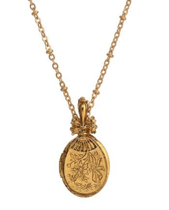 Gold Double Photo Floral Locket Necklace