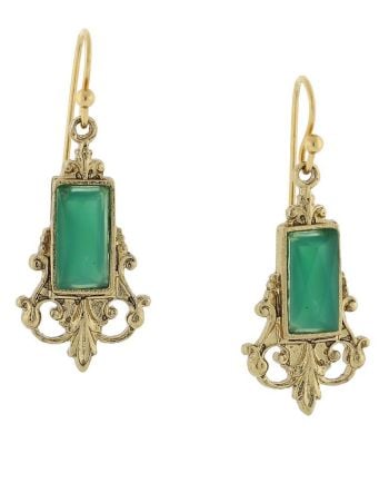 green baguette wire earrings