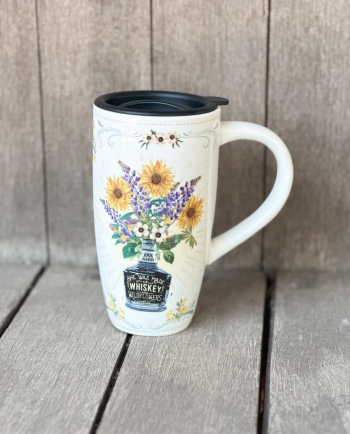 she was made of whiskey & wildflowers ceramic tumbler
