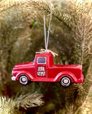 jg red truck glass ornament