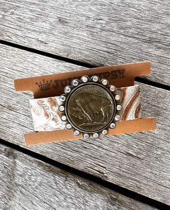 tooled copper buffalo coin snap cuff