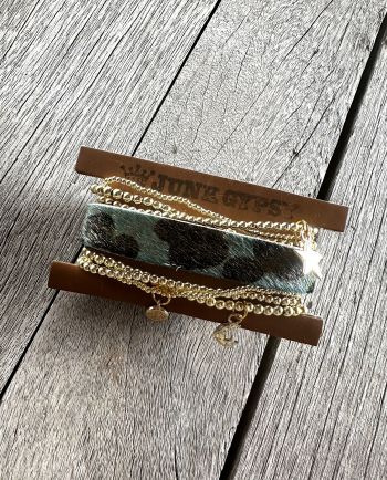 green leopard & gold stacker bracelet set